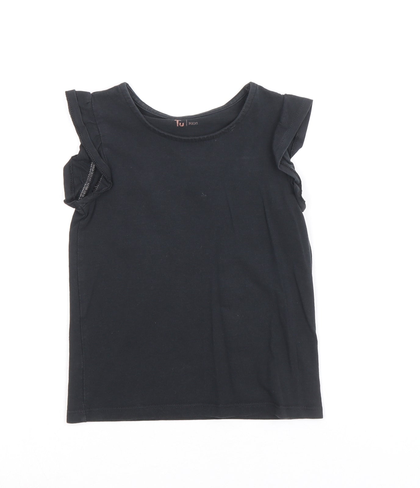 TU Girls Black 100% Cotton Basic T-Shirt Size 5 Years Round Neck Pullover