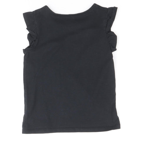 TU Girls Black 100% Cotton Basic T-Shirt Size 5 Years Round Neck Pullover