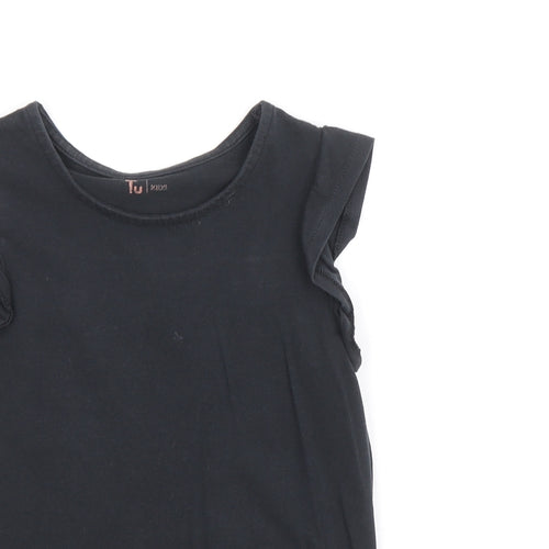 TU Girls Black 100% Cotton Basic T-Shirt Size 5 Years Round Neck Pullover