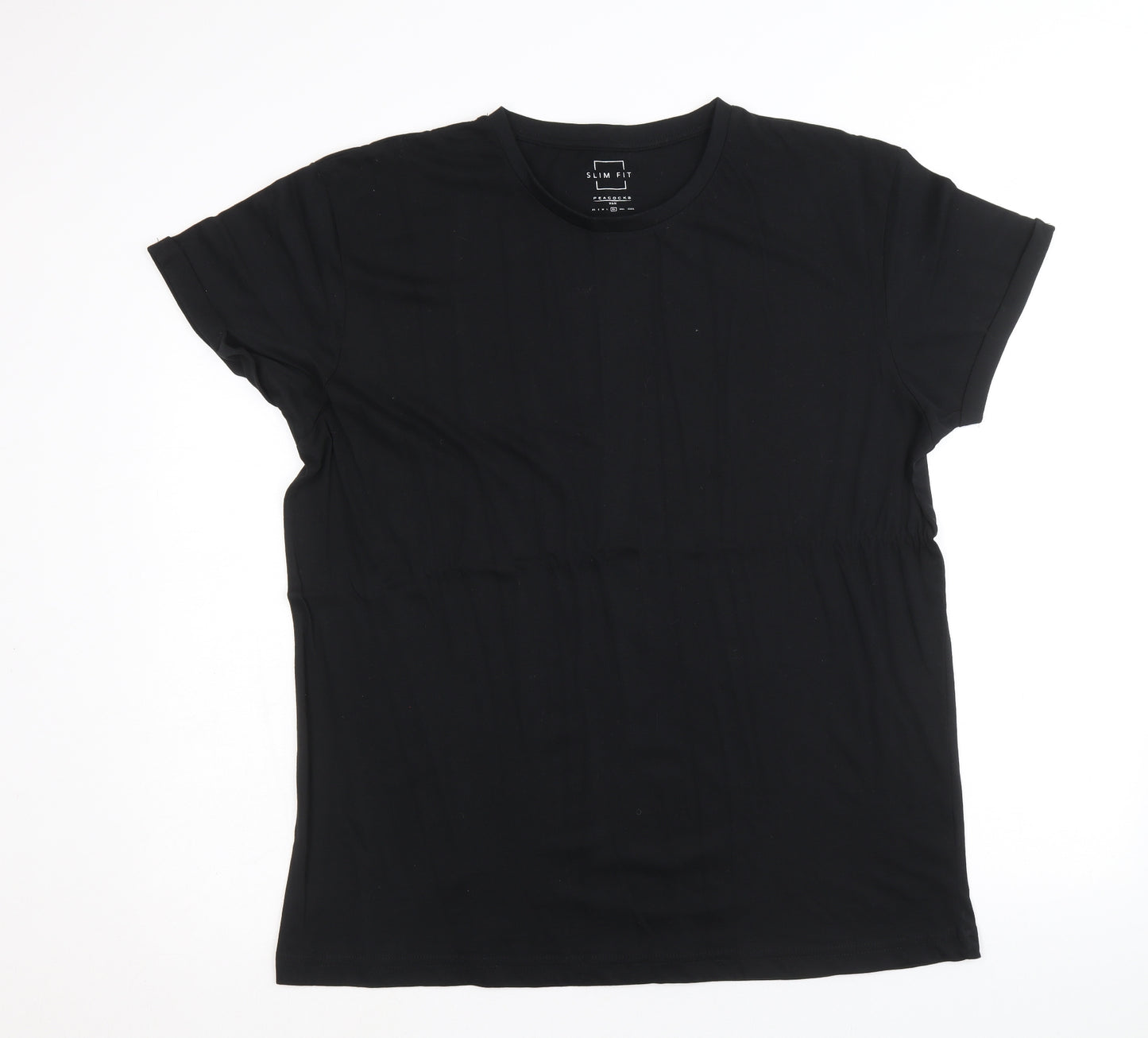 Peacocks Mens Black Cotton T-Shirt Size XL Round Neck
