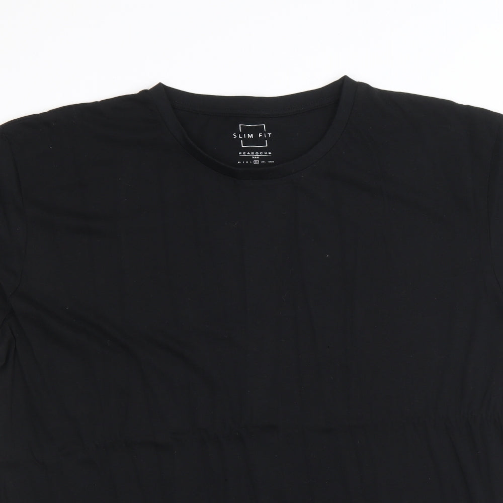 Peacocks Mens Black Cotton T-Shirt Size XL Round Neck