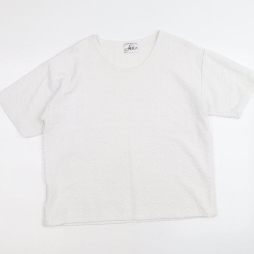 Rochelle Womens White Polyester Basic T-Shirt Size M Round Neck - Size M-L