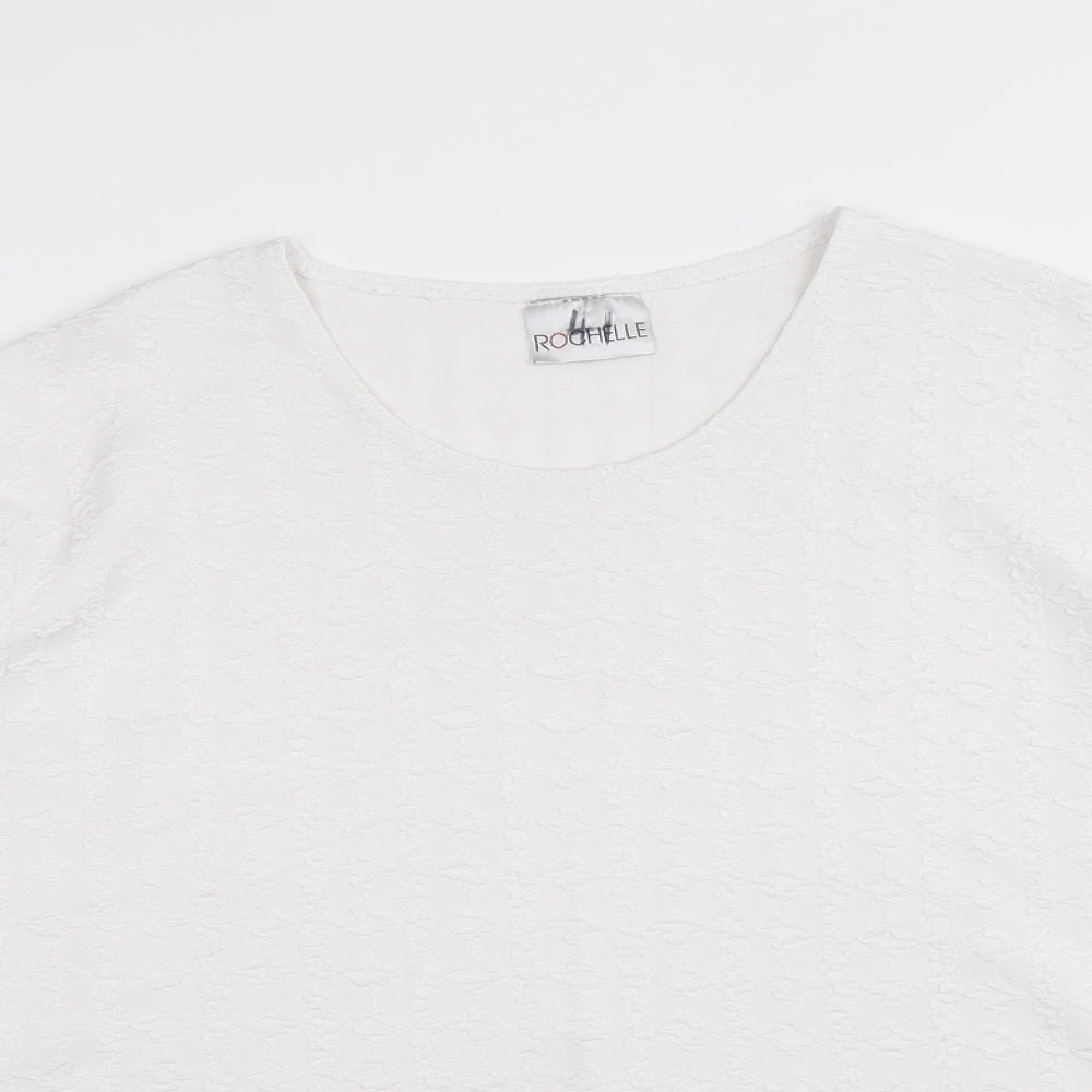 Rochelle Womens White Polyester Basic T-Shirt Size M Round Neck - Size M-L
