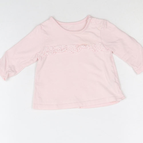 George Girls Pink 100% Cotton Basic T-Shirt Size 0-3 Months Round Neck Snap