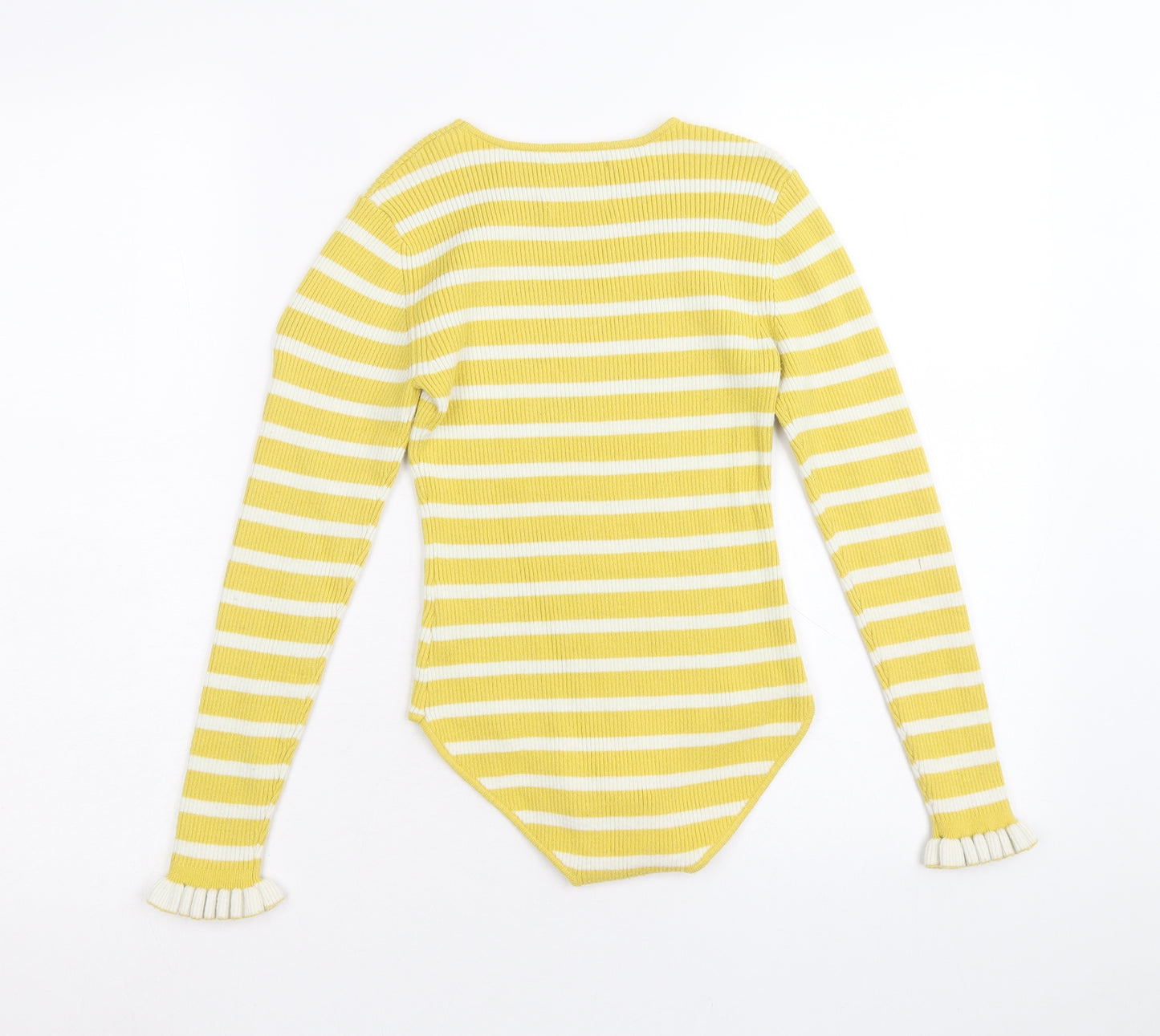 Zara Girls Yellow Striped Viscose Bodysuit One-Piece Size 11-12 Years Snap