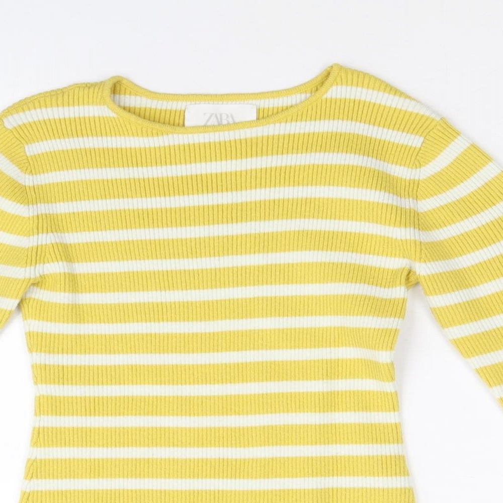 Zara Girls Yellow Striped Viscose Bodysuit One-Piece Size 11-12 Years Snap