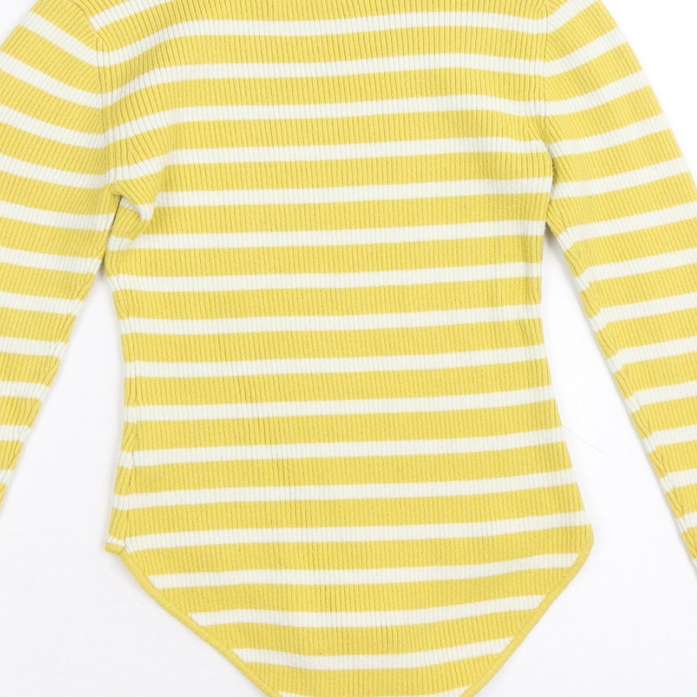 Zara Girls Yellow Striped Viscose Bodysuit One-Piece Size 11-12 Years Snap
