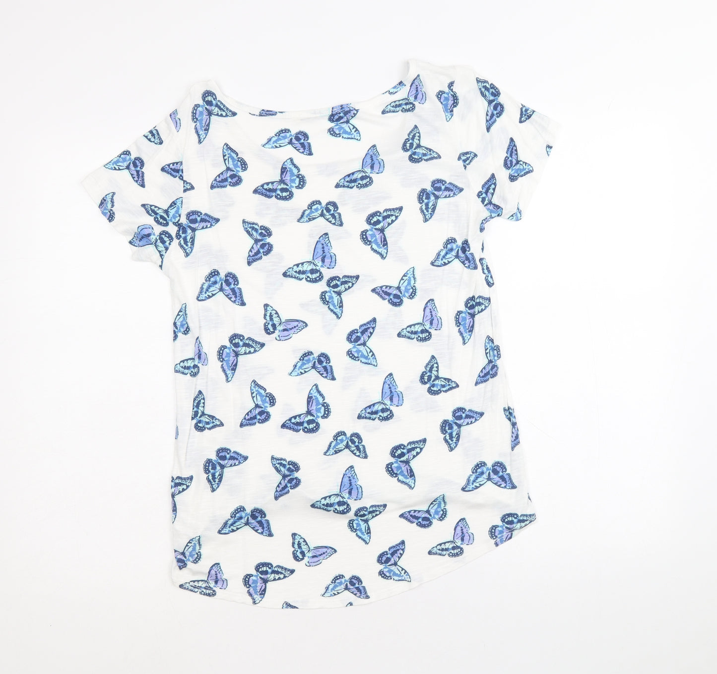 George Womens White Geometric Viscose Basic T-Shirt Size 10 Scoop Neck - Butterfly