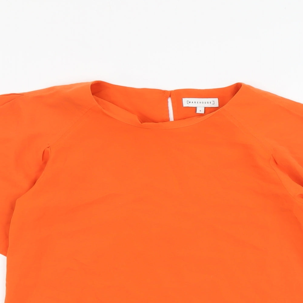 Warehouse Womens Orange Polyester Basic T-Shirt Size 8 Round Neck