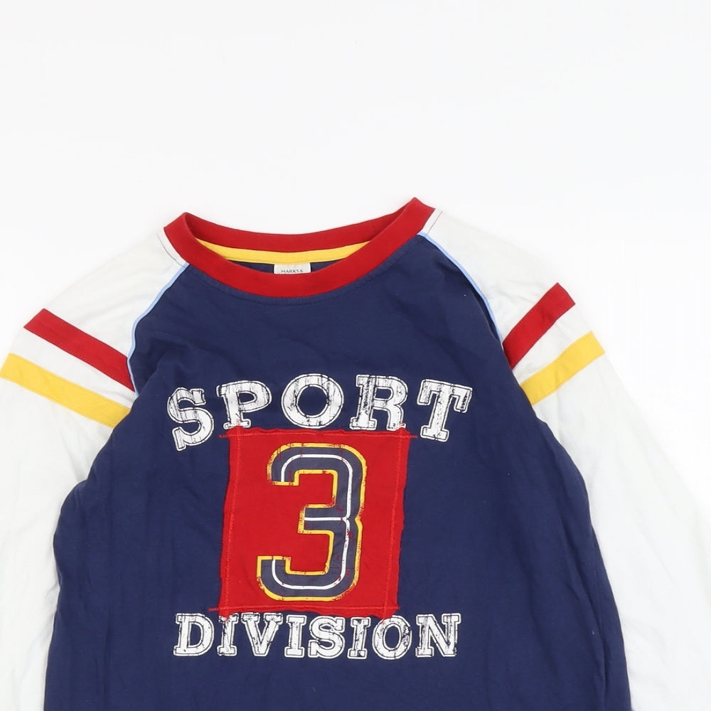 Marks and Spencer Boys Multicoloured Cotton Pullover Casual Size 11-12 Years Round Neck Pullover - Sport Division