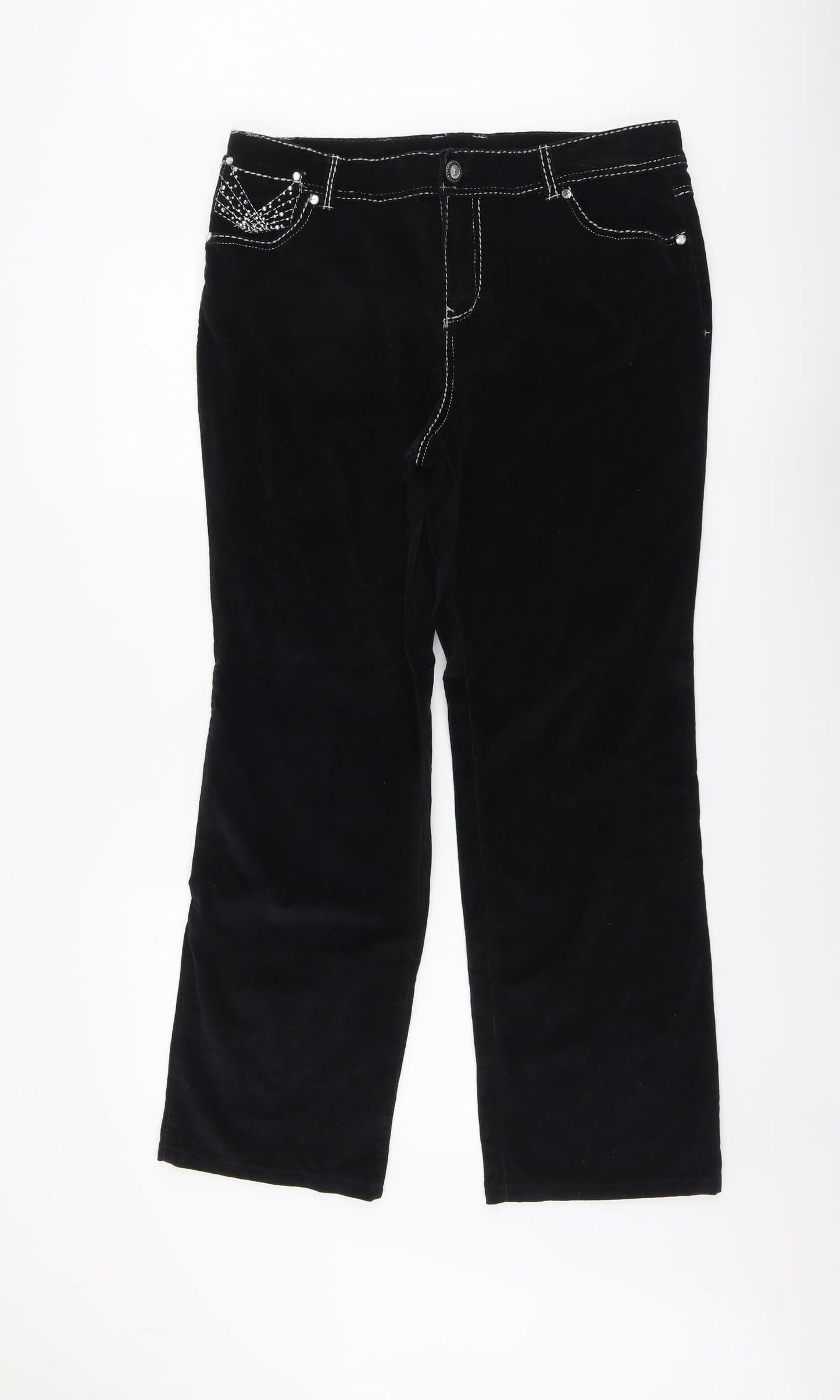 Style&Co Womens Black Cotton Trousers Size 12 L29 in Regular Button