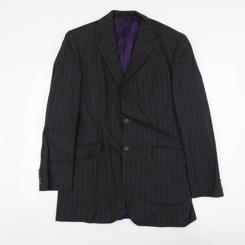 Marks and Spencer Mens Grey Striped Wool Jacket Blazer Size L Regular
