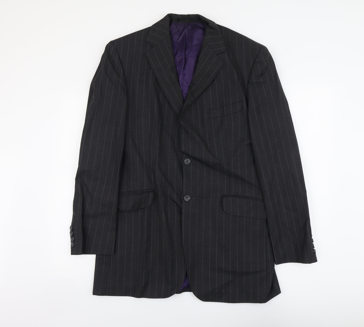 Marks and Spencer Mens Grey Striped Wool Jacket Blazer Size L Regular