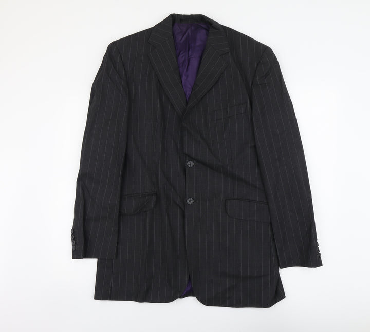 Marks and Spencer Mens Grey Striped Wool Jacket Blazer Size L Regular