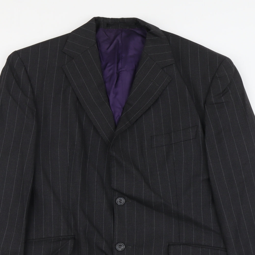 Marks and Spencer Mens Grey Striped Wool Jacket Blazer Size L Regular