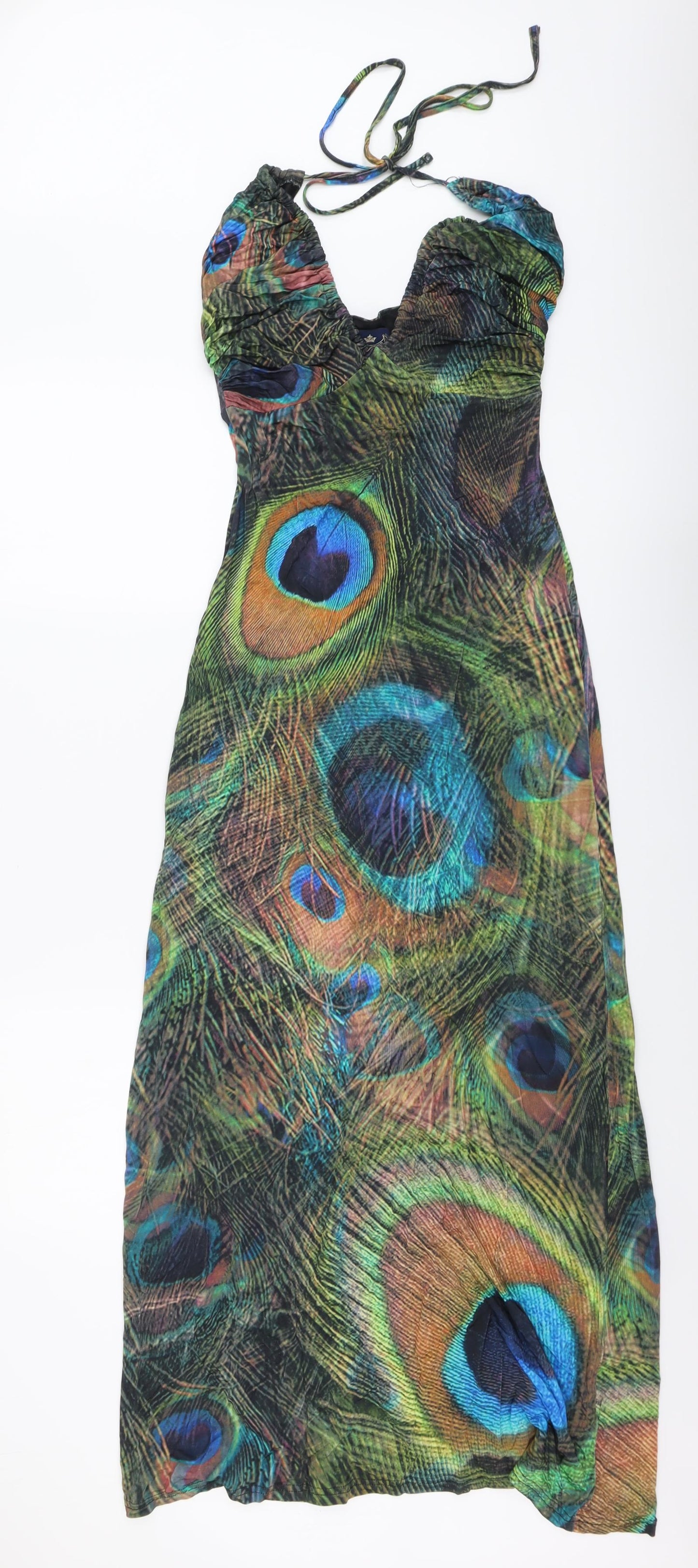 River Island Womens Multicoloured Geometric Polyester Maxi Size 12 Halter Pullover - Peacock Feather