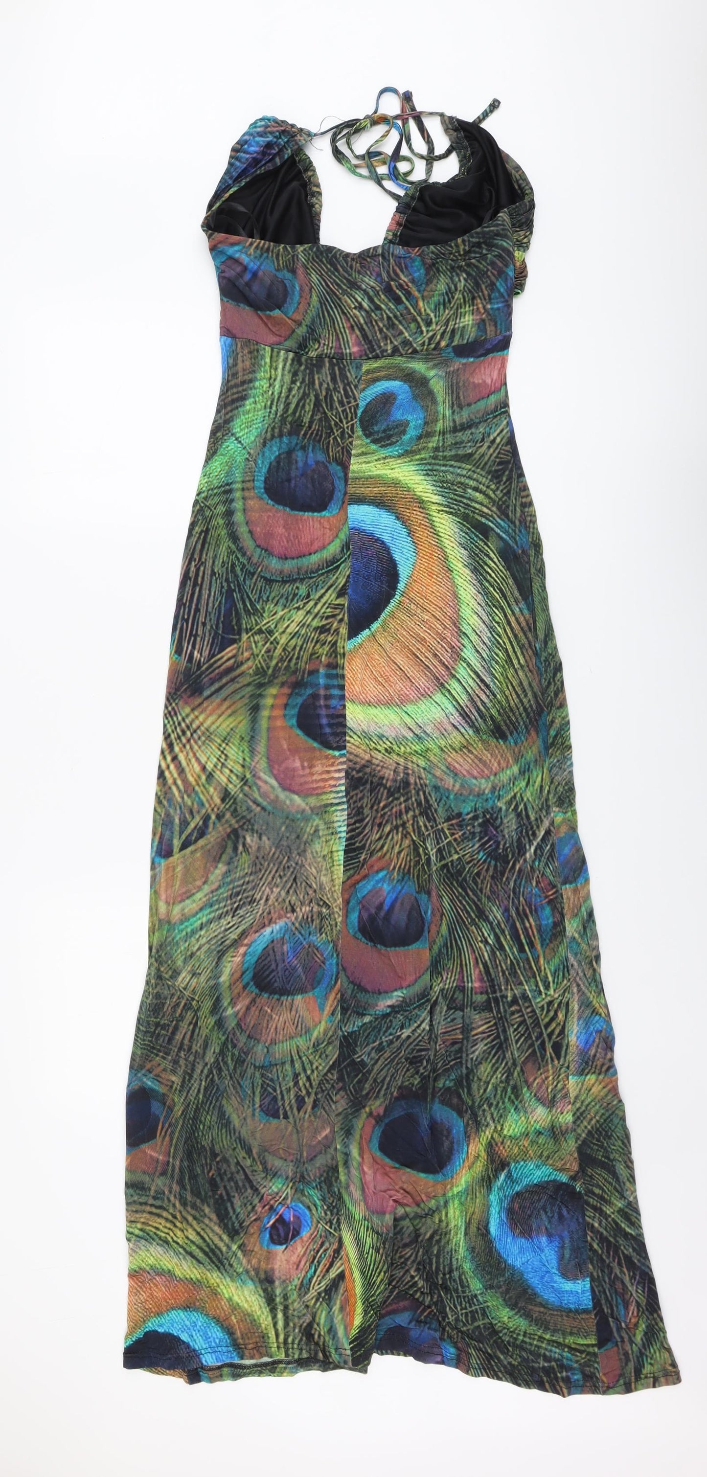 River Island Womens Multicoloured Geometric Polyester Maxi Size 12 Halter Pullover - Peacock Feather