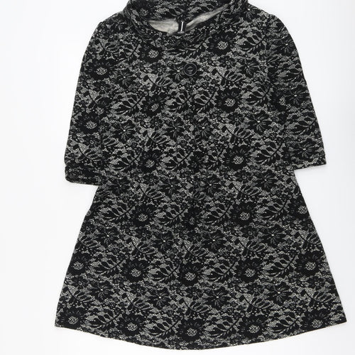 Izabel Womens Black Floral Polyester Trapeze & Swing Size 14 Round Neck Pullover
