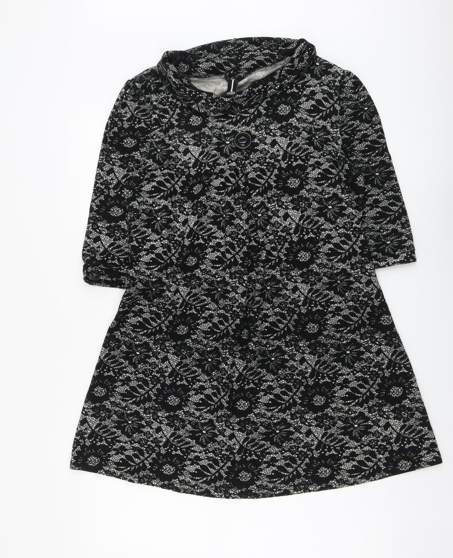 Izabel Womens Black Floral Polyester Trapeze & Swing Size 14 Round Neck Pullover