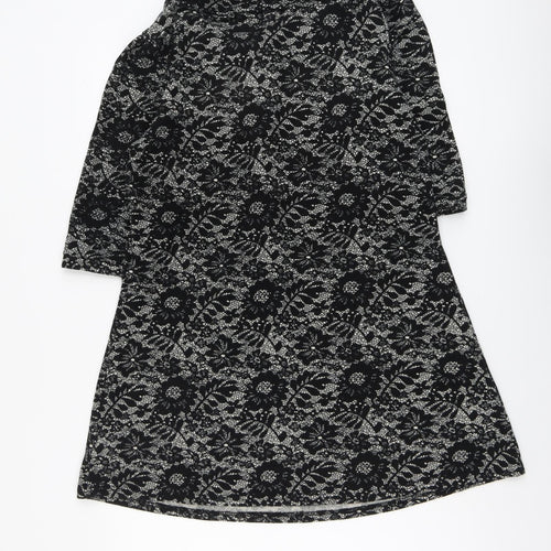 Izabel Womens Black Floral Polyester Trapeze & Swing Size 14 Round Neck Pullover