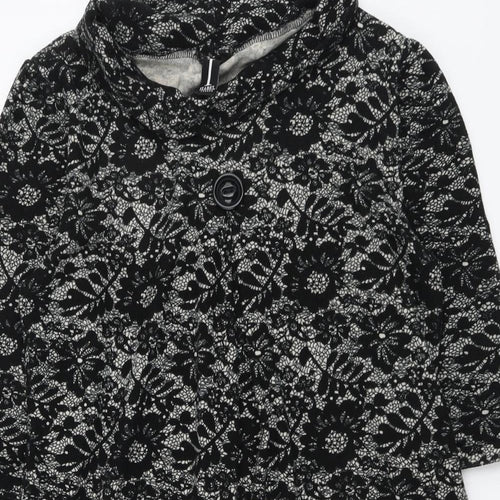Izabel Womens Black Floral Polyester Trapeze & Swing Size 14 Round Neck Pullover