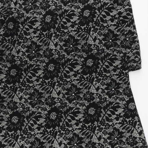 Izabel Womens Black Floral Polyester Trapeze & Swing Size 14 Round Neck Pullover