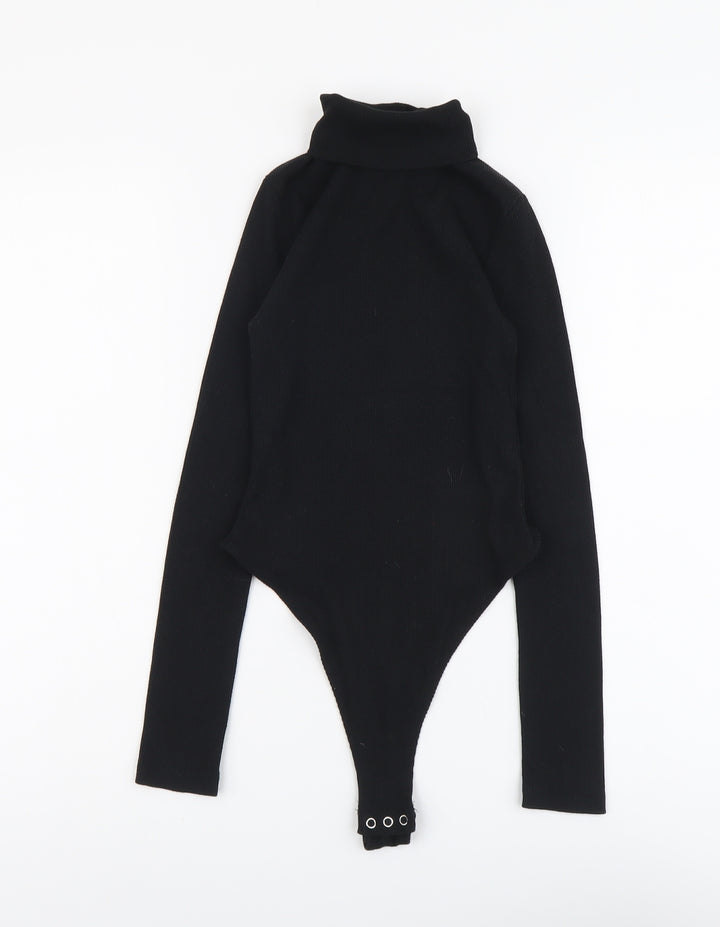 Boohoo Womens Black Polyester Bodysuit One-Piece Size 6 Snap - Ribbed