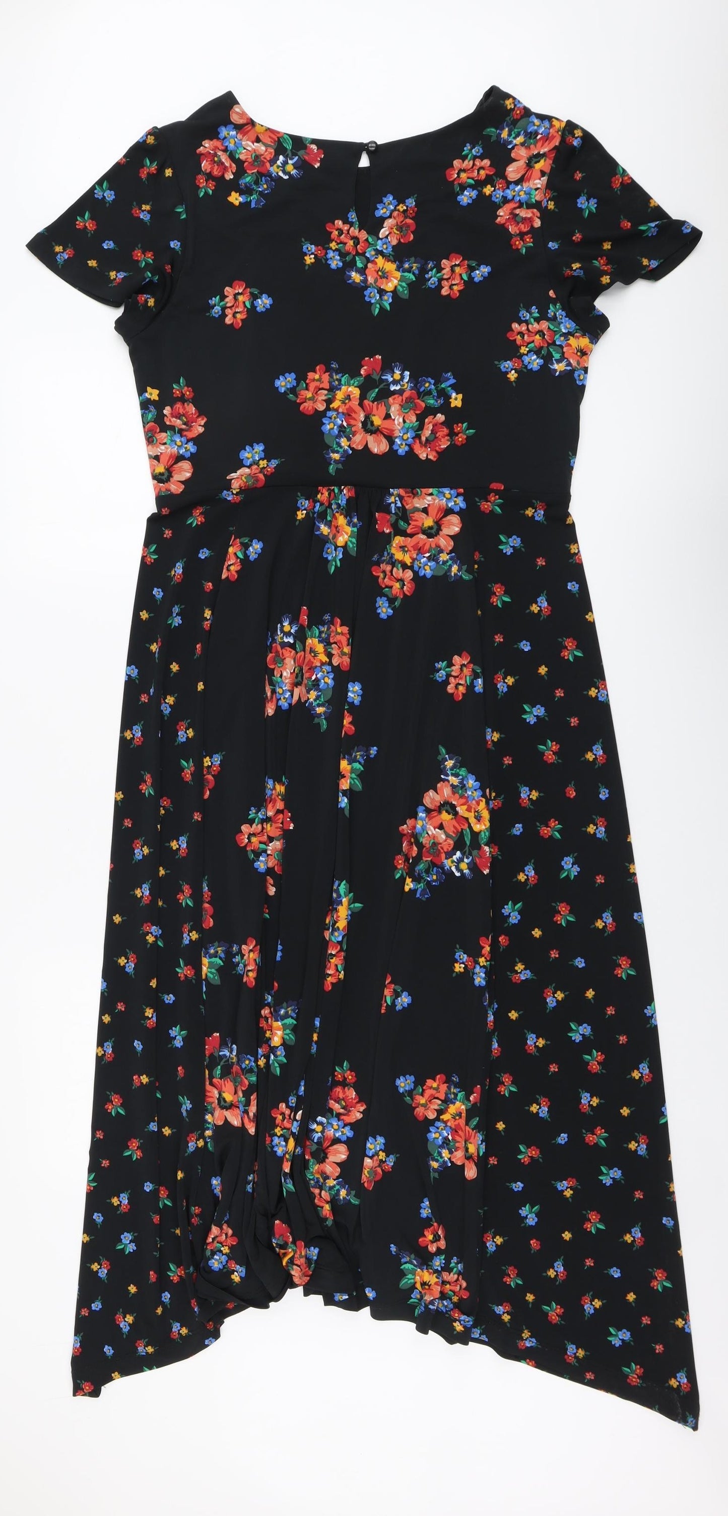 Monsoon Womens Black Floral Polyester Trapeze & Swing Size 16 Round Neck Button