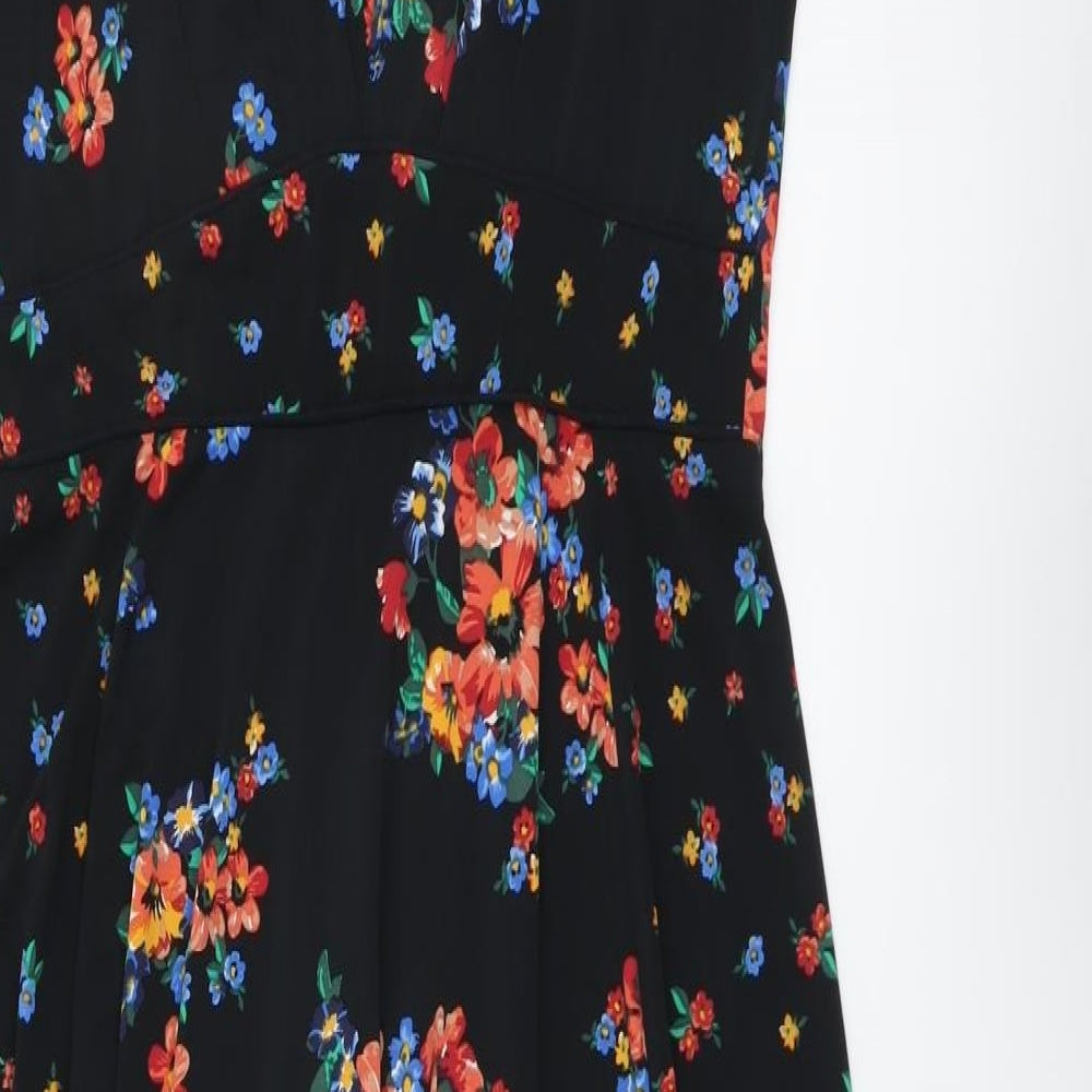 Monsoon Womens Black Floral Polyester Trapeze & Swing Size 16 Round Neck Button