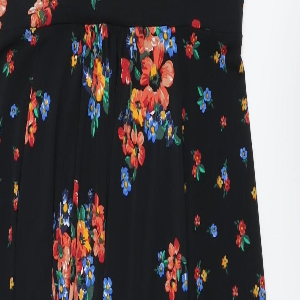 Monsoon Womens Black Floral Polyester Trapeze & Swing Size 16 Round Neck Button