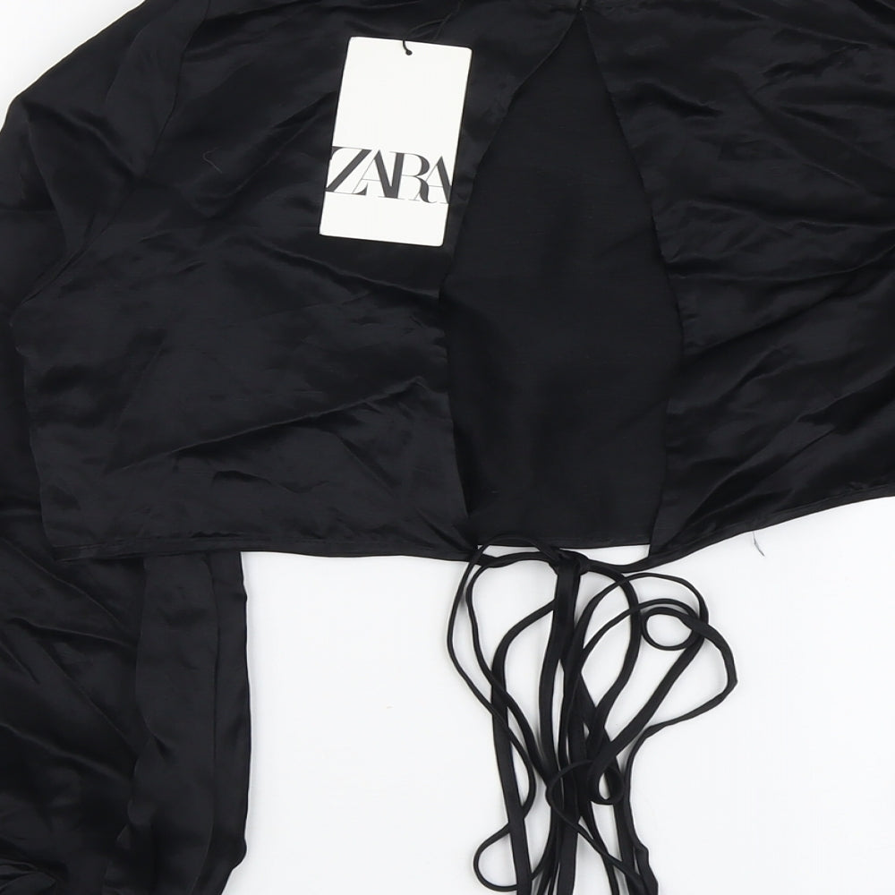 Zara Womens Black Viscose Cropped Blouse Size L Round Neck