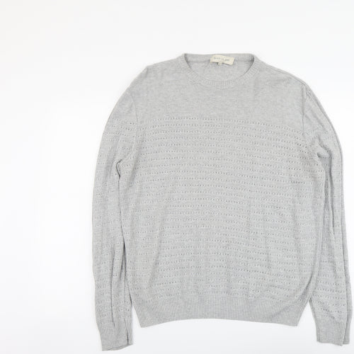 River Island Mens Grey Round Neck Cotton Pullover Jumper Size L Long Sleeve
