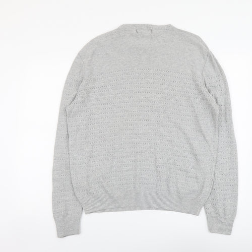 River Island Mens Grey Round Neck Cotton Pullover Jumper Size L Long Sleeve