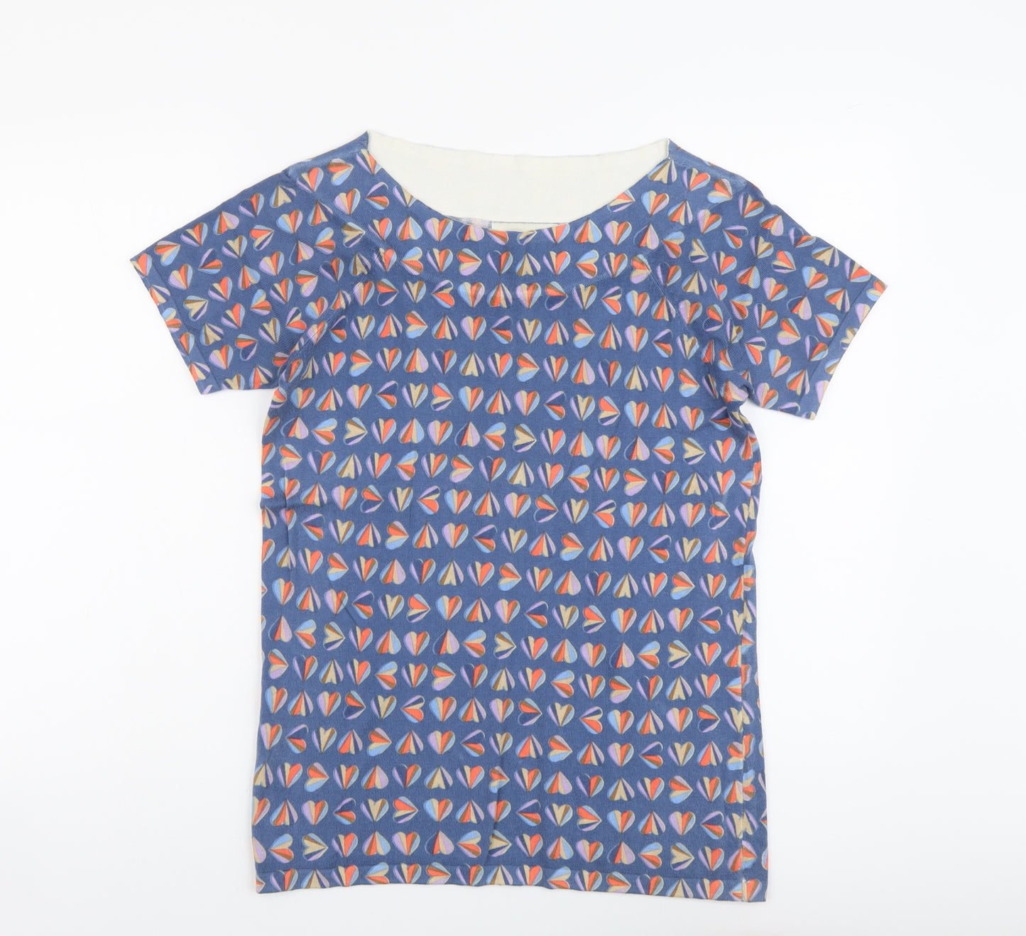 NEXT Womens Blue Scoop Neck Geometric Cotton Pullover Jumper Size 10