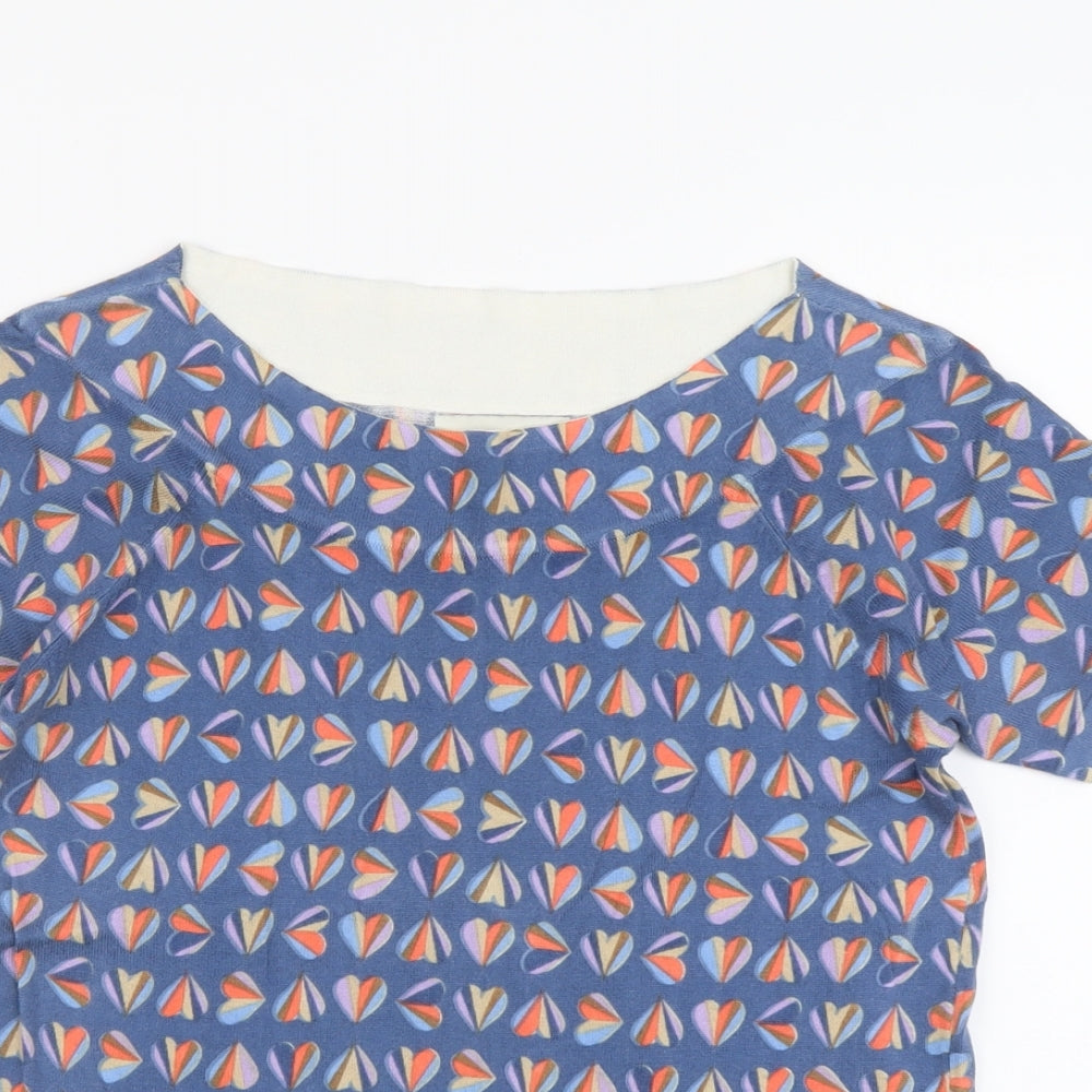 NEXT Womens Blue Scoop Neck Geometric Cotton Pullover Jumper Size 10