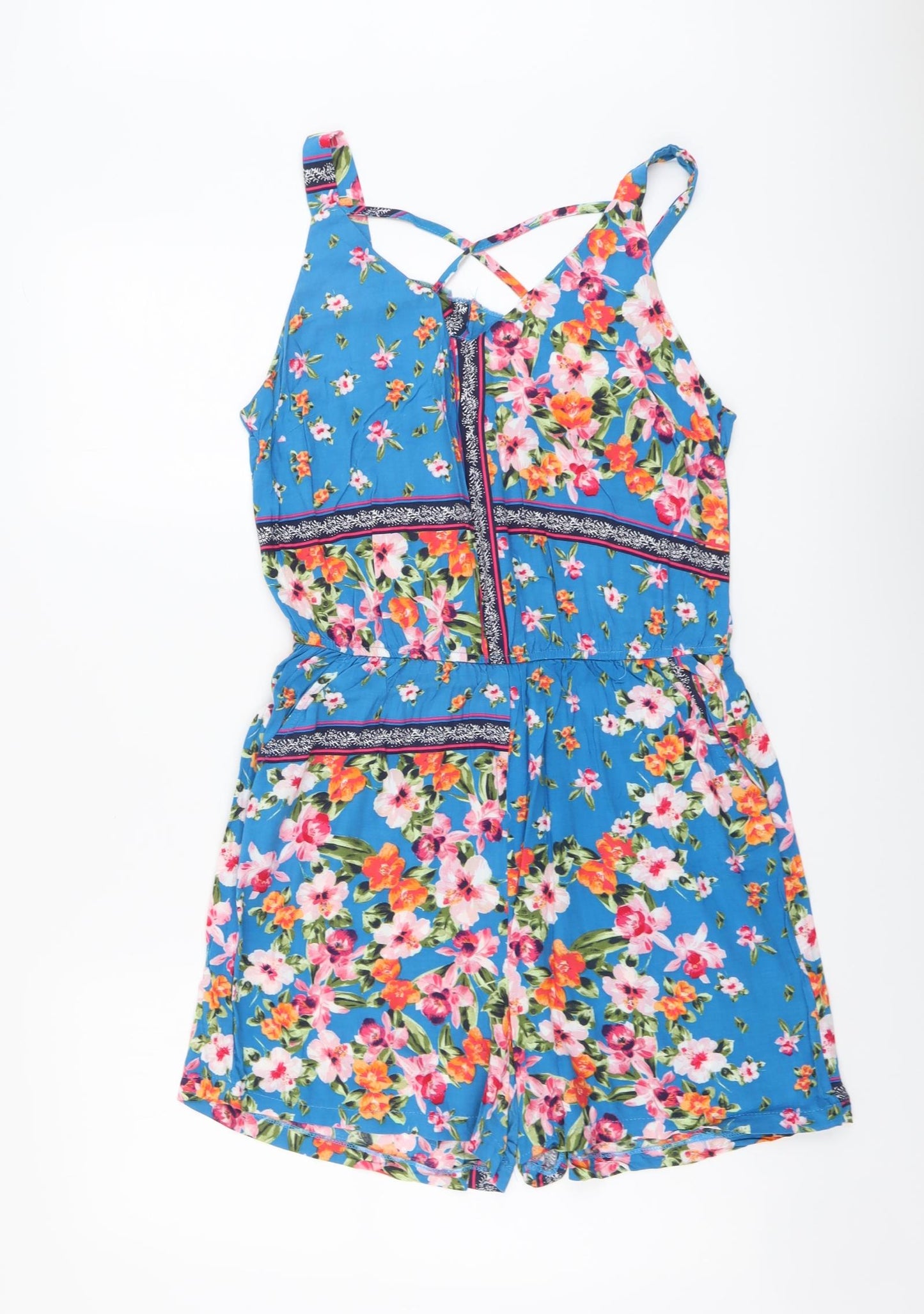 George Womens Blue Floral Viscose Playsuit One-Piece Size 10 Pullover