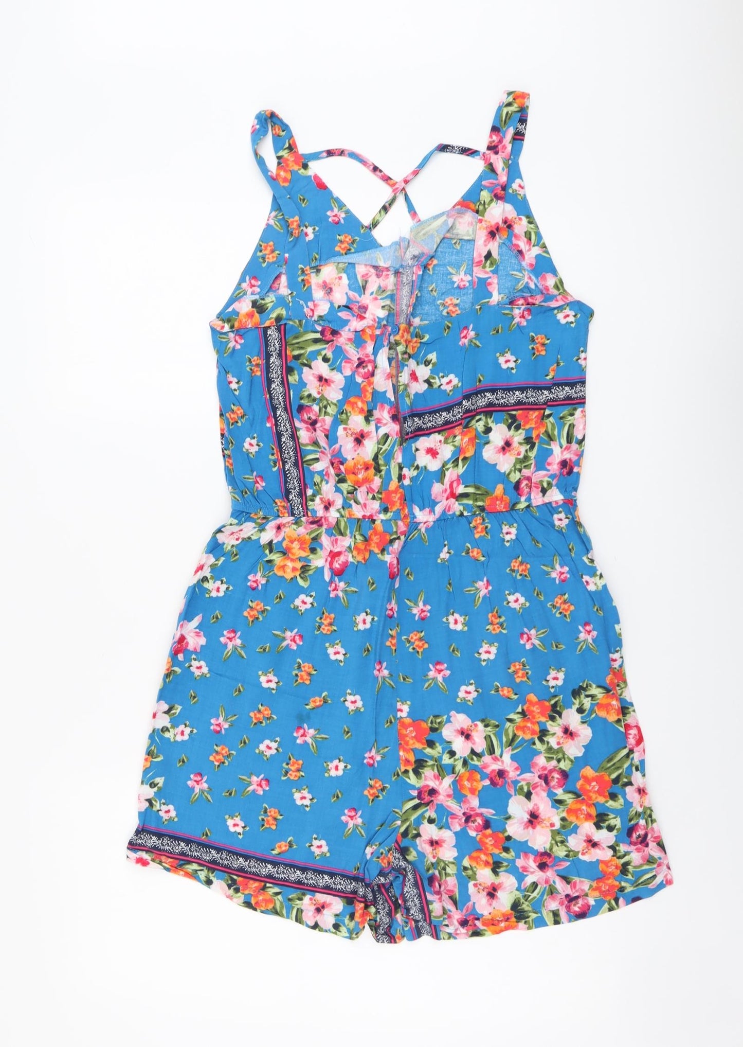 George Womens Blue Floral Viscose Playsuit One-Piece Size 10 Pullover