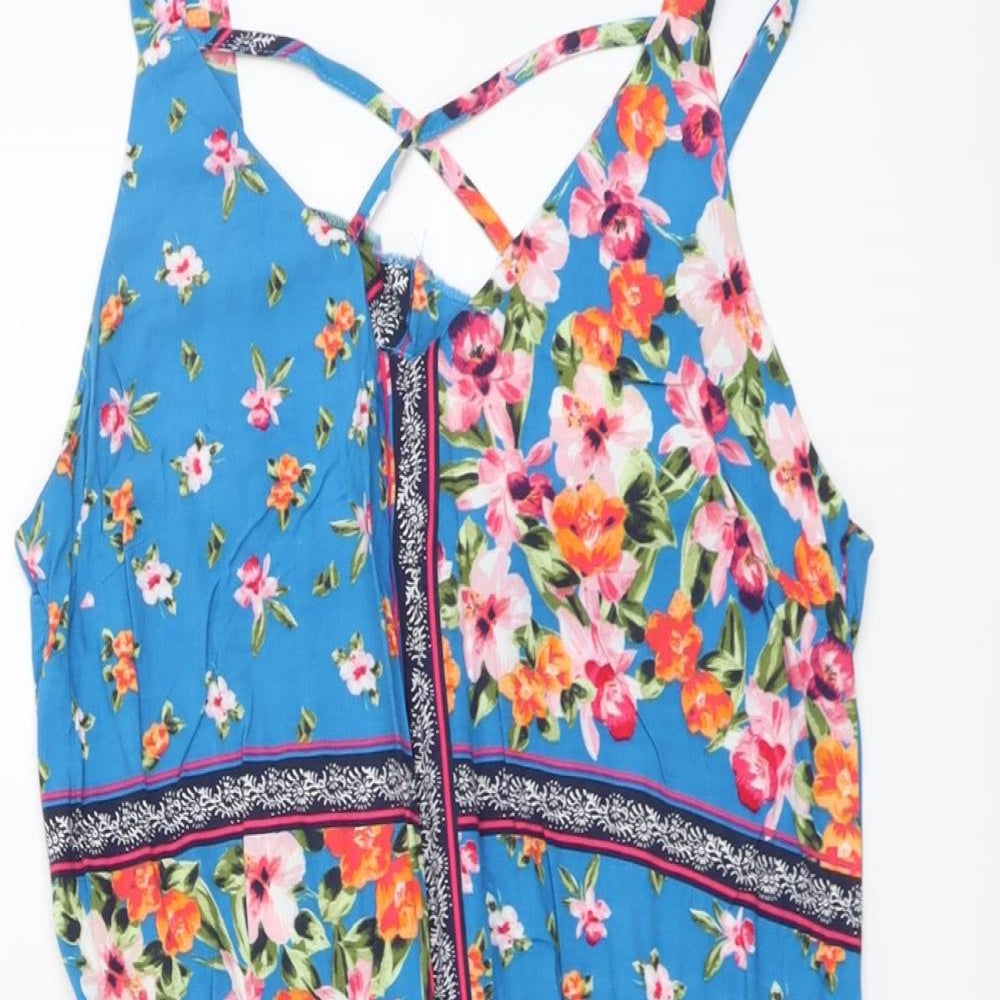 George Womens Blue Floral Viscose Playsuit One-Piece Size 10 Pullover