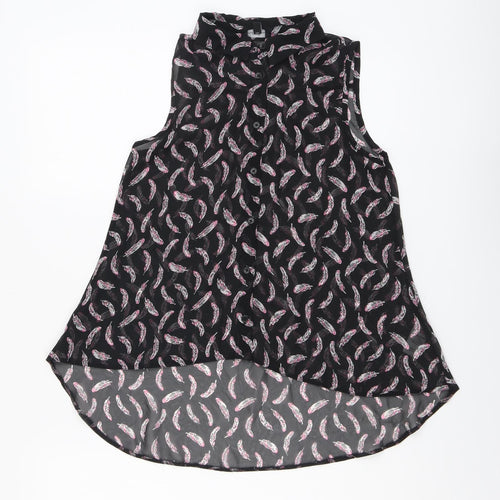 Candy Couture Girls Black Geometric Polyester Basic Button-Up Size 12-13 Years Collared Button - Feather
