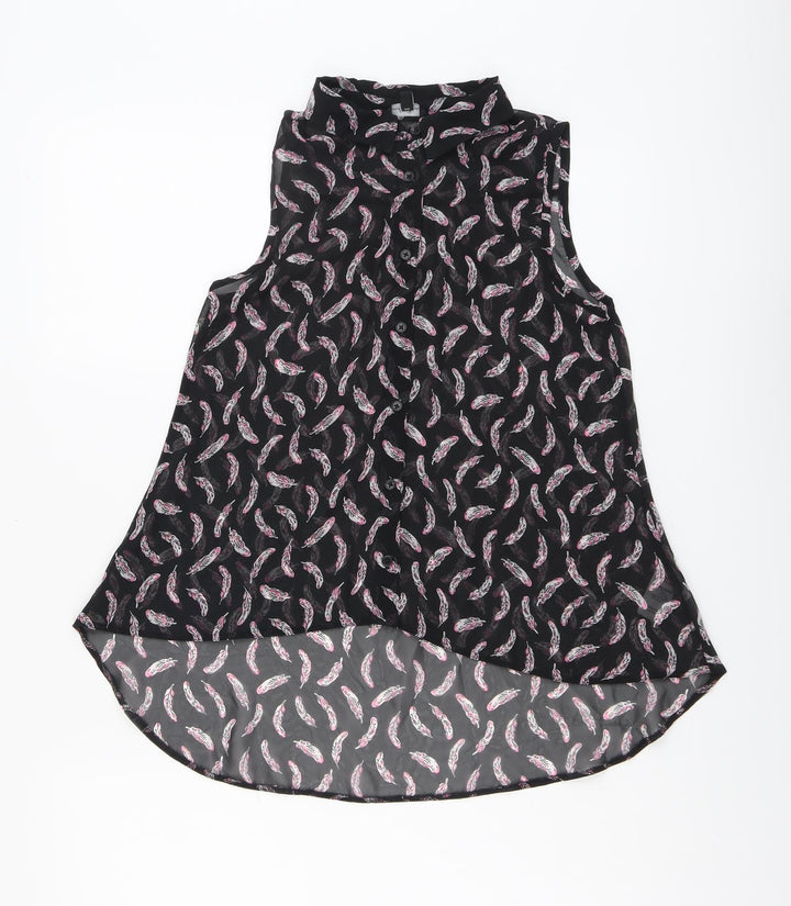 Candy Couture Girls Black Geometric Polyester Basic Button-Up Size 12-13 Years Collared Button - Feather