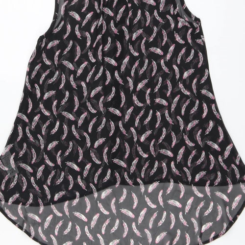 Candy Couture Girls Black Geometric Polyester Basic Button-Up Size 12-13 Years Collared Button - Feather