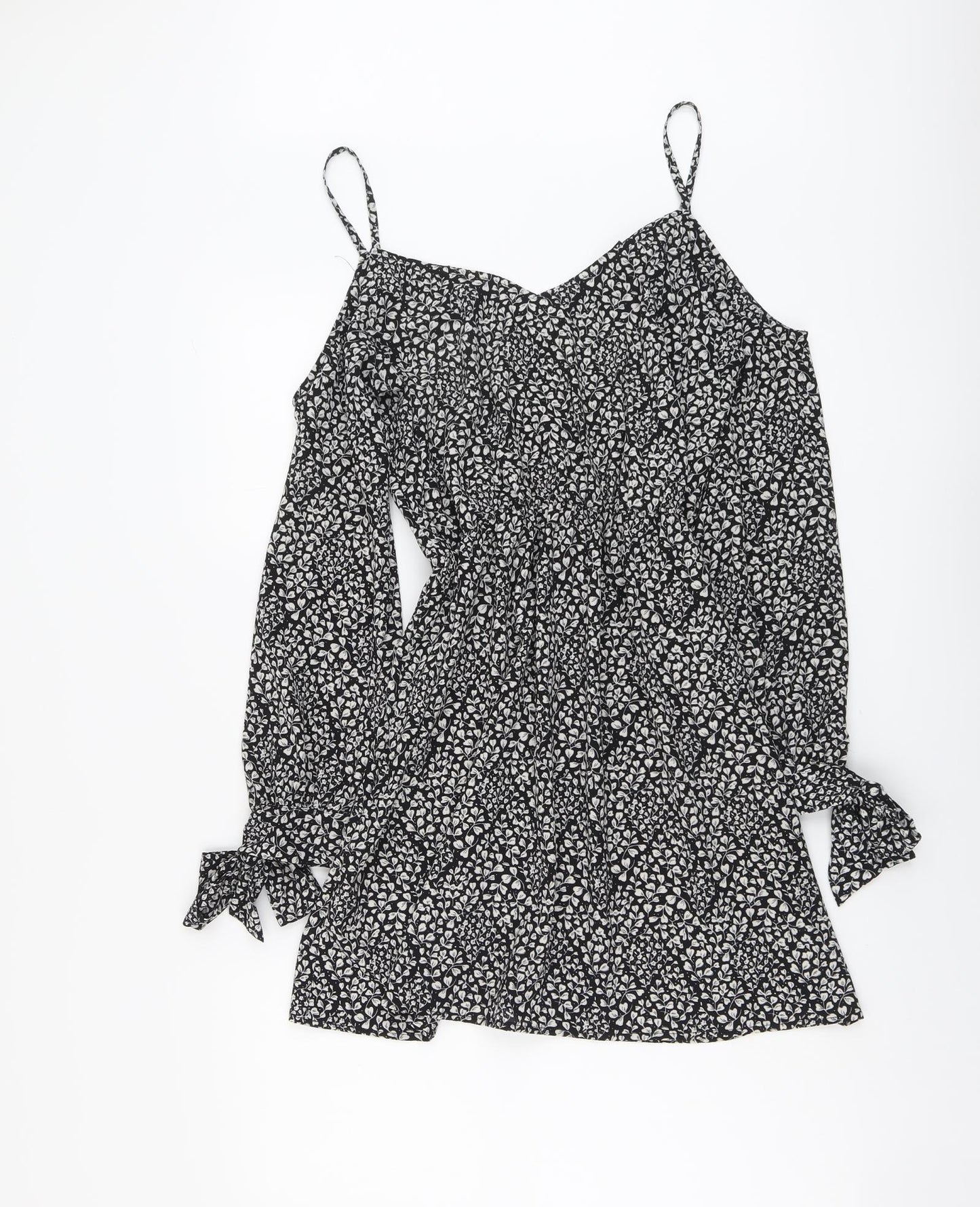 Atmosphere Womens Black Geometric Polyester Fit & Flare Size 10 V-Neck Pullover - Cold Shoulder
