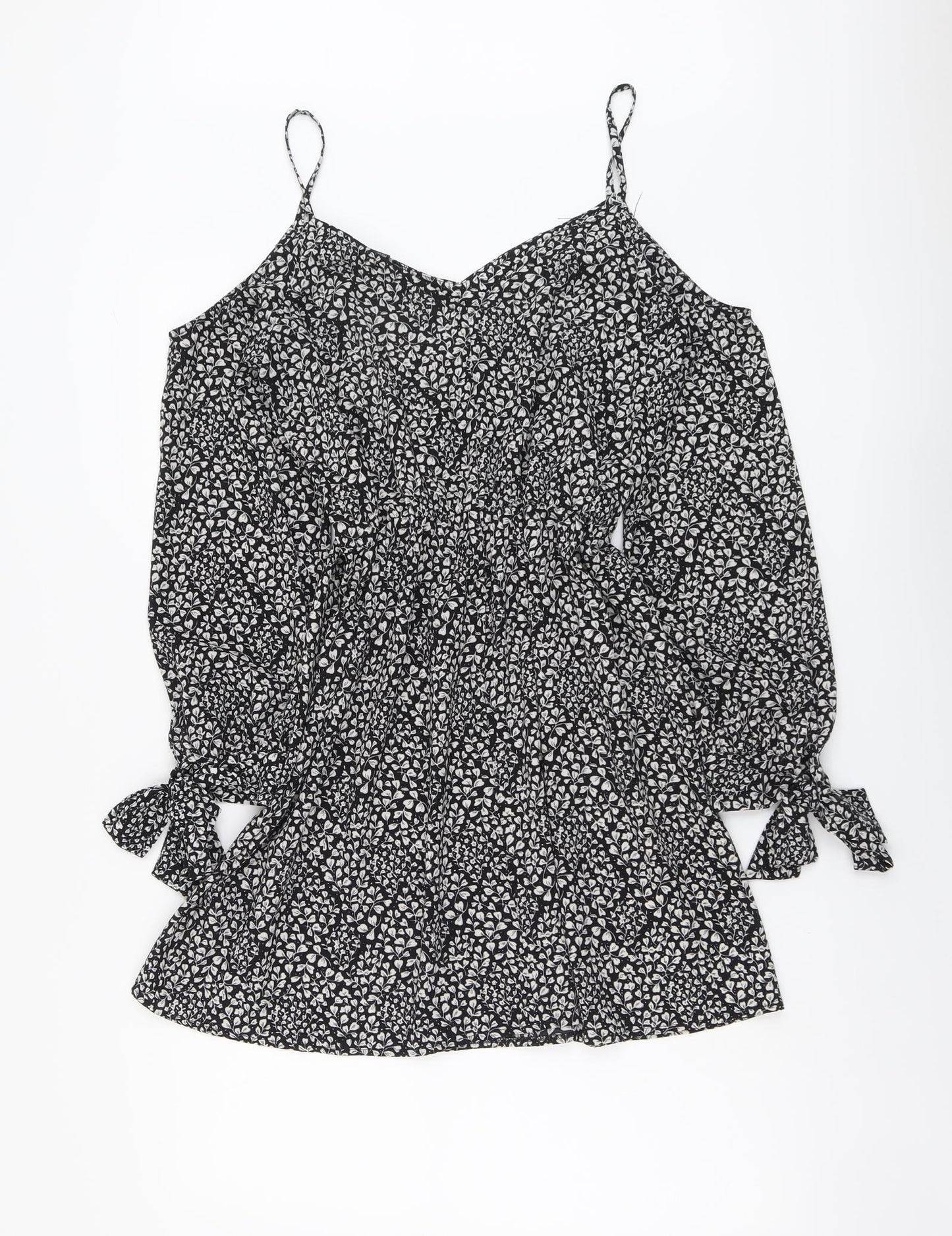 Atmosphere Womens Black Geometric Polyester Fit & Flare Size 10 V-Neck Pullover - Cold Shoulder