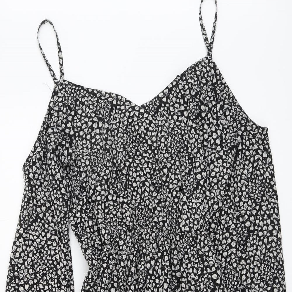 Atmosphere Womens Black Geometric Polyester Fit & Flare Size 10 V-Neck Pullover - Cold Shoulder