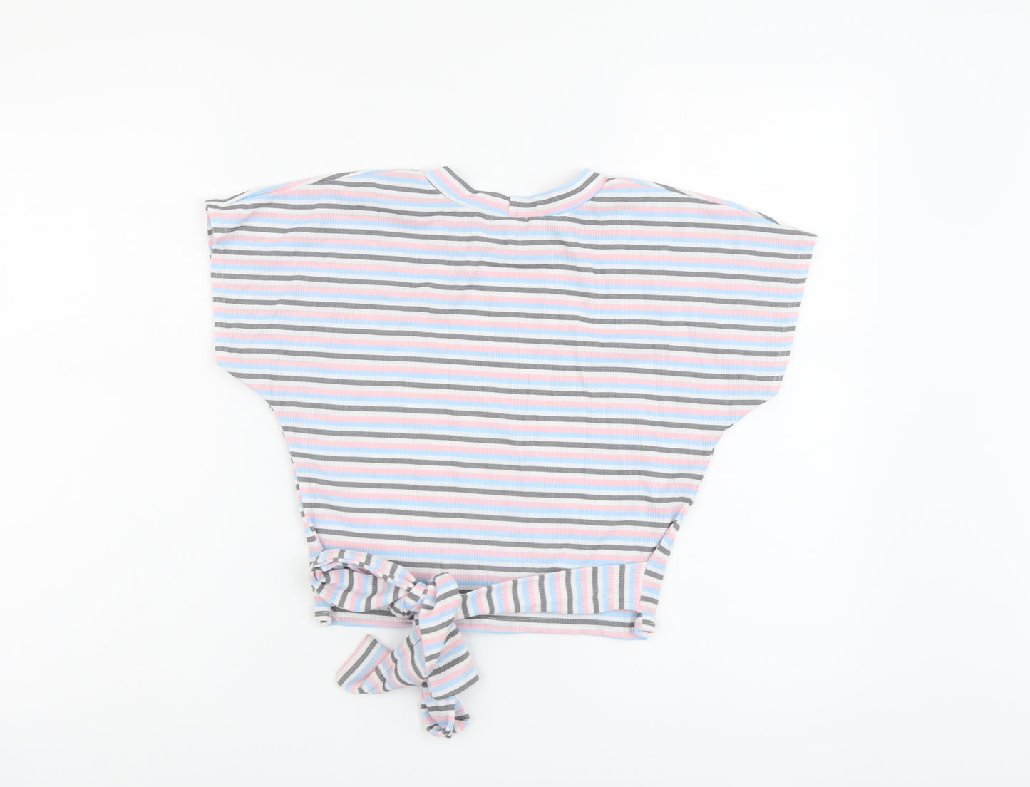 Boohoo Womens Multicoloured Striped Polyester Basic T-Shirt Size M Round Neck