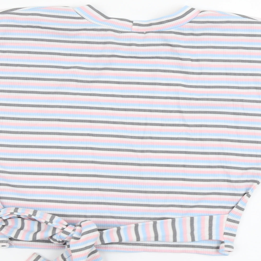 Boohoo Womens Multicoloured Striped Polyester Basic T-Shirt Size M Round Neck