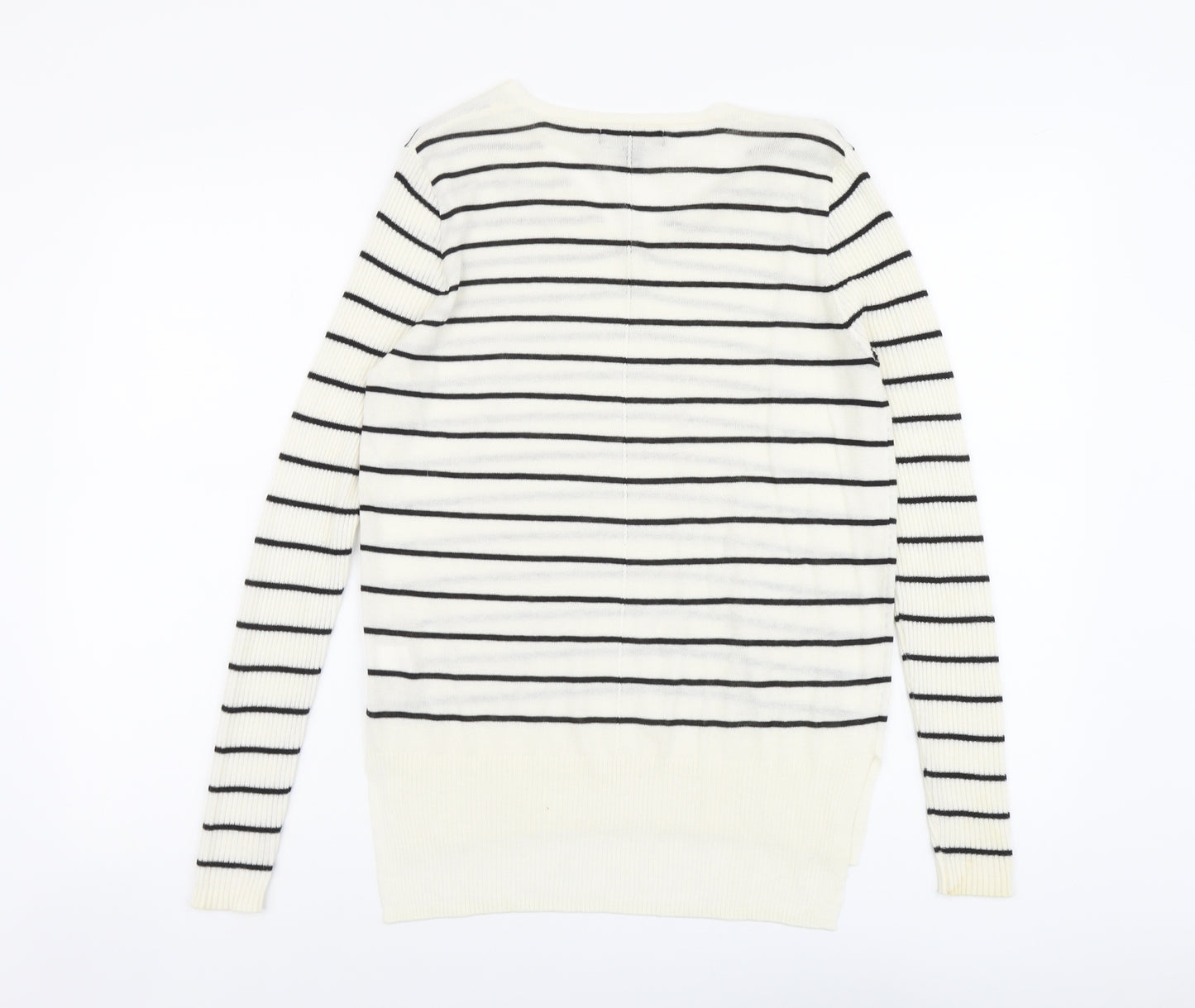 Atmosphere Womens Ivory V-Neck Striped Acrylic Pullover Jumper Size 8