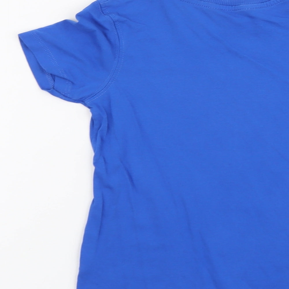 George Boys Blue Cotton Basic T-Shirt Size 4-5 Years Round Neck Pullover - Car Tractor