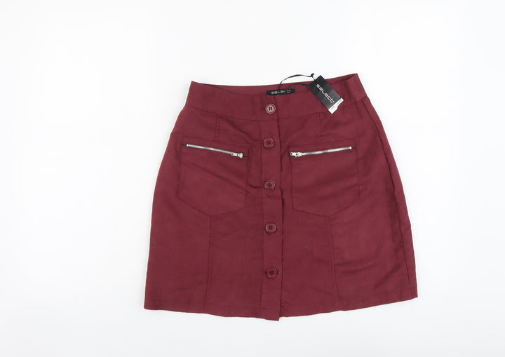 Select Womens Red Polyester A-Line Skirt Size 8 Button