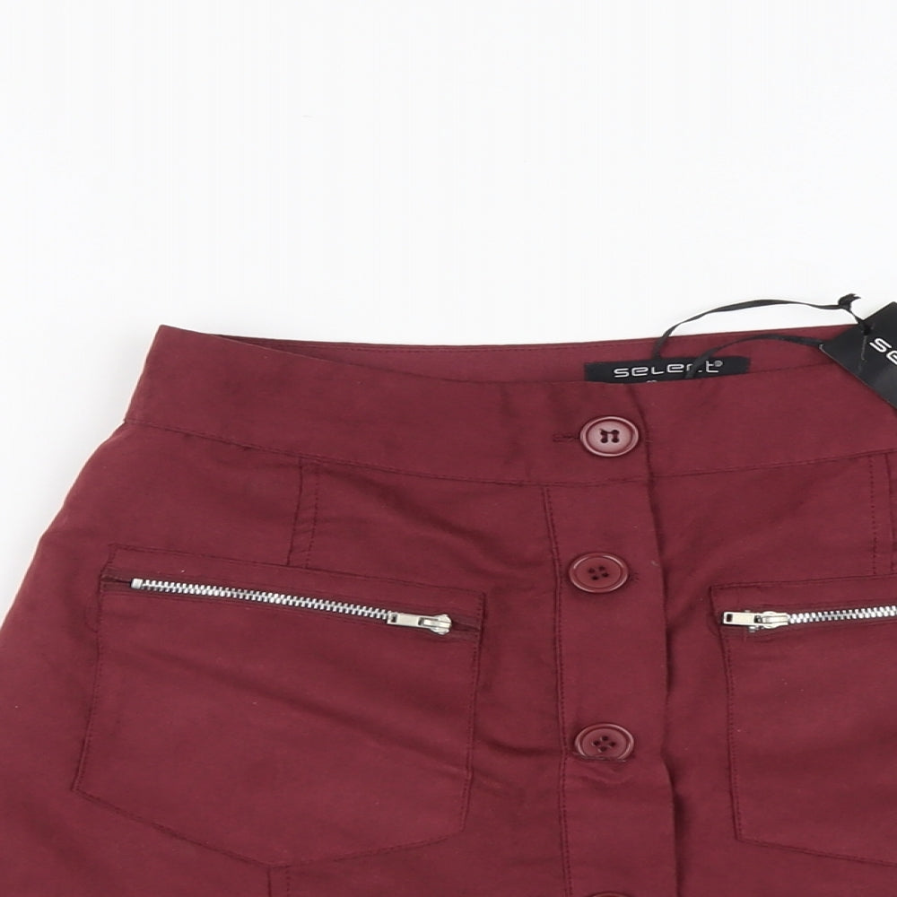 Select Womens Red Polyester A-Line Skirt Size 8 Button